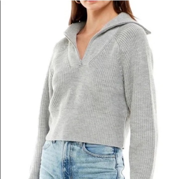 WAYF Nelle Half Zip Pullover Cropped Grey Collared Sweater Women’s Size Small - Picture 1 of 7
